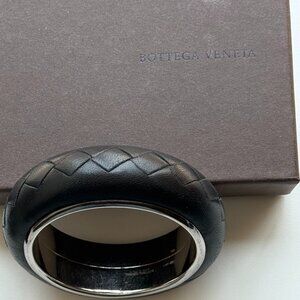 Rare Bottega Veneta Intrecciato Leather and Silver Bracelet